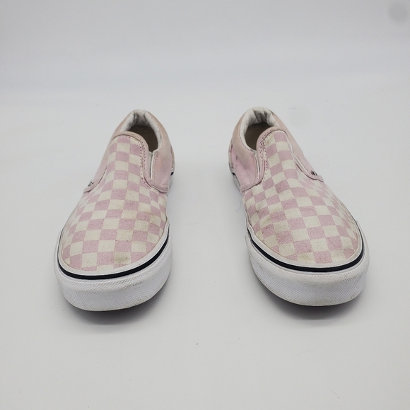 Vans Shoes Youth 3 Girl Classic Off The Wall Slip On White Pink Checkerboard - Picture 8 of 10